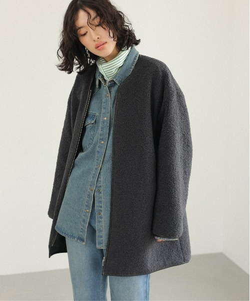 LEPSIM(レプシィム)の「ライトボアパイピングコート 140529(その他アウター・レディース・アイボリー/オリーブ/モカ/チャコールグレー/ライトグレー・FREE)」の3枚目の写真