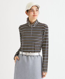 adabat | 【吸湿発熱】ボーダーデザイン 長袖ハーフジッププルオーバー(Tシャツ/カットソー)