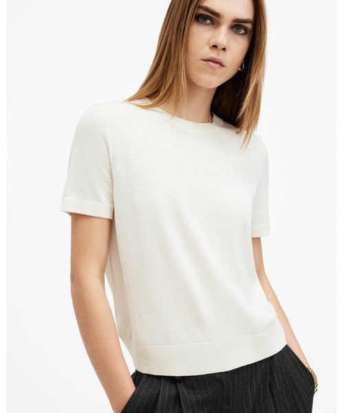 ALLSAINTS（オールセインツ）の「BERN CREW NECK MERINO WOOL T-SHIRT | BERN クルー ネック メリノウール Tシャツ（Tシャツ/カットソー・レディース・ホワイト・S/M/XS/L）」の2枚目の写真