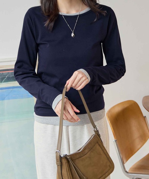 CHAN ME(チャンミ)の「【新色追加】ラウンドネックTシャツ(Tシャツ/カットソー・レディース・グレー/チャコールグレー/ブルー/ブラック/ホワイト/ピンク/グリーン系/ネイビー/オレンジ/ブラウン/チャコール・MEDIUM/LARGE/X-LARGE)」の8枚目の写真