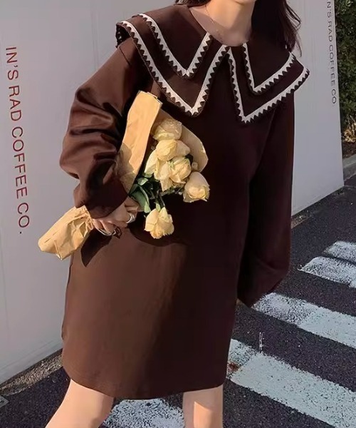 SHEPP(シープ)の「ギザギザ襟 ミニワンピース(ワンピース・レディース・ブラウン/ブラック・L/M)」の2枚目の写真