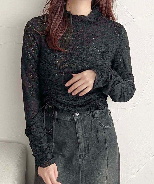 apres jour clair（アプレジュールクレア）の「【apres jour clair】レースドロストトップス【ZOZOTOWN限定アイテム】（Tシャツ/カットソー・レディース・アイボリー/ブラック/ブラウン系その他・X-LARGE/フリー）」の2枚目の写真