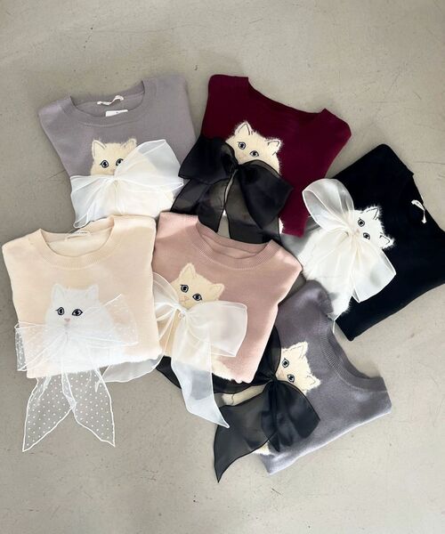 MAJESTIC LEGON（マジェスティックレゴン）の「フワフワネコちゃんリボンニット（ニット/セーター・レディース・ブルー系その他5/ブラック/アイボリー/ボルドー/グレー/ピンク・MEDIUM）」の20枚目の写真