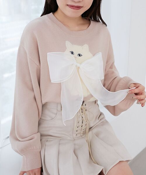 セール】フワフワネコちゃんリボンニット（ニット/セーター
