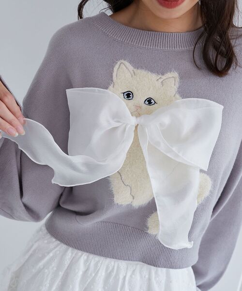 セール】フワフワネコちゃんリボンニット（ニット/セーター