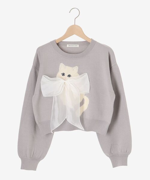 MAJESTIC LEGON（マジェスティックレゴン）の「フワフワネコちゃんリボンニット（ニット/セーター・レディース・ブルー系その他5/ブラック/アイボリー/ボルドー/グレー/ピンク・MEDIUM）」の7枚目の写真