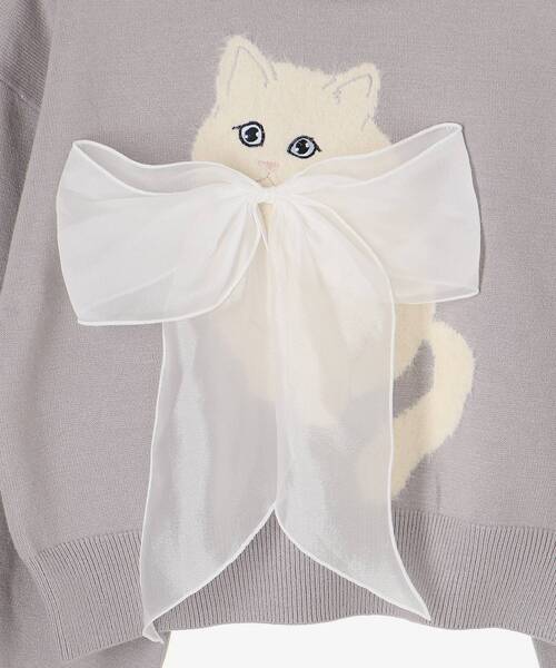 MAJESTIC LEGON（マジェスティックレゴン）の「フワフワネコちゃんリボンニット（ニット/セーター・レディース・ブルー系その他5/ブラック/アイボリー/ボルドー/グレー/ピンク・MEDIUM）」の17枚目の写真