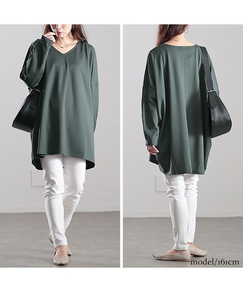 GOLDJAPAN(ゴールドジャパン)の「Vネックワイドコクーンチュニック【大きいサイズ対応】(チュニック・レディース・グレー/ブラック/カーキ・LL~3L/4L~5L)」の16枚目の写真
