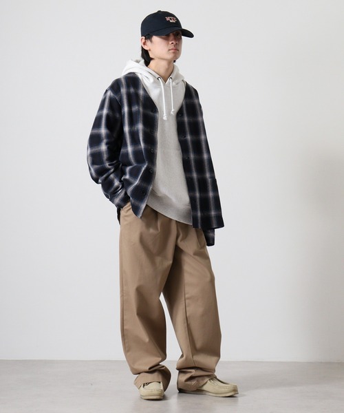 BIG MIKE(ビッグマイク)の「BIG MIKE BIG MIKE Heavy flannel shirt cardigan ビックマイク ノーカラーチェックヘビーフランネルシャツ カーディガン(カーディガン/ボレロ・メンズ・ブラック×グリーン/ネイビー・XL/L)」の3枚目の写真