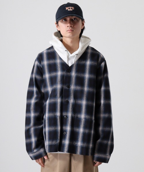 BIG MIKE(ビッグマイク)の「BIG MIKE BIG MIKE Heavy flannel shirt cardigan ビックマイク ノーカラーチェックヘビーフランネルシャツ カーディガン(カーディガン/ボレロ・メンズ・ブラック×グリーン/ネイビー・XL/L)」の14枚目の写真