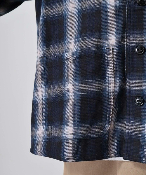 BIG MIKE(ビッグマイク)の「BIG MIKE BIG MIKE Heavy flannel shirt cardigan ビックマイク ノーカラーチェックヘビーフランネルシャツ カーディガン(カーディガン/ボレロ・メンズ・ブラック×グリーン/ネイビー・XL/L)」の10枚目の写真