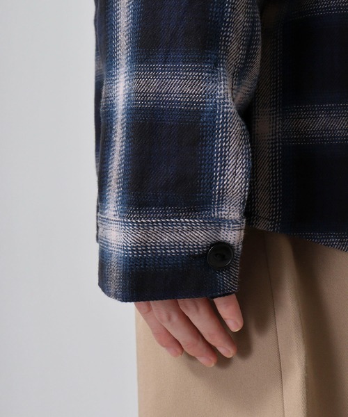 BIG MIKE(ビッグマイク)の「BIG MIKE BIG MIKE Heavy flannel shirt cardigan ビックマイク ノーカラーチェックヘビーフランネルシャツ カーディガン(カーディガン/ボレロ・メンズ・ブラック×グリーン/ネイビー・XL/L)」の8枚目の写真