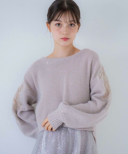 NOELA(ノエラ)の「スパンコール刺繍ニット(ニット/セーター・レディース・ライトグレー/ピンク/オフホワイト・フリー)」の1枚目の写真