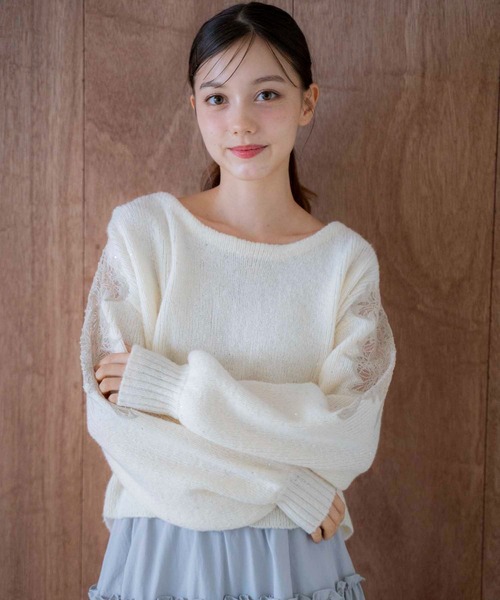 NOELA(ノエラ)の「スパンコール刺繍ニット(ニット/セーター・レディース・ライトグレー/ピンク/オフホワイト・フリー)」の4枚目の写真