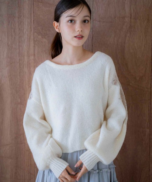 NOELA(ノエラ)の「スパンコール刺繍ニット(ニット/セーター・レディース・ライトグレー/ピンク/オフホワイト・フリー)」の6枚目の写真