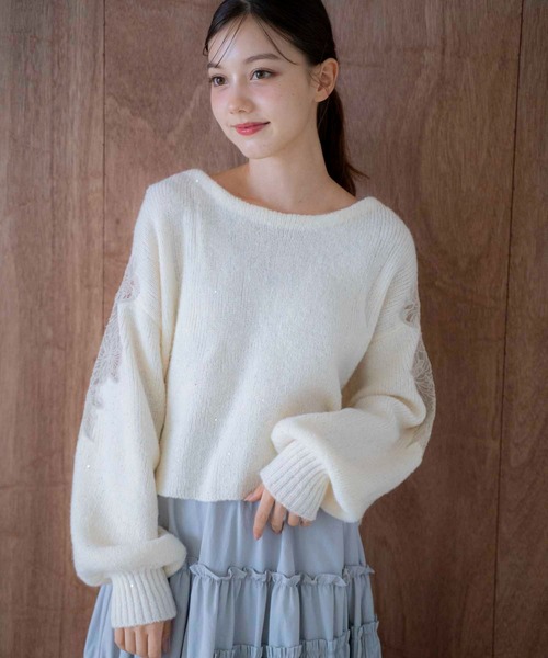 NOELA(ノエラ)の「スパンコール刺繍ニット(ニット/セーター・レディース・ライトグレー/ピンク/オフホワイト・フリー)」の7枚目の写真