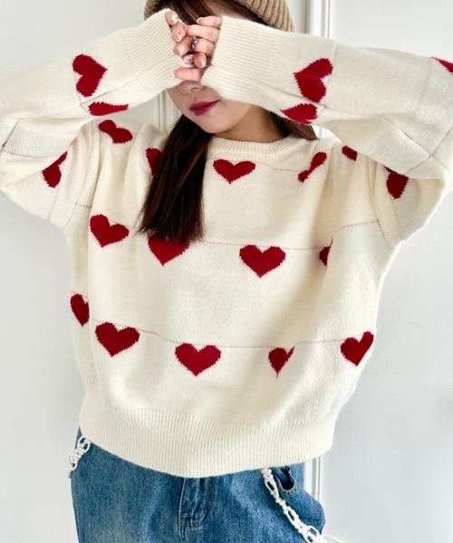 NKNIT ンニット　ハートパターンプルオーバースウェット NKNIT ンニット ハートパターンプルオーバースウェット ハートライン柄
