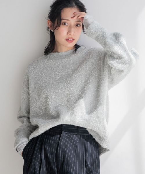 LOWRYS FARM(ローリーズファーム)の「2WAYシャギーラメジッププルオーバーLS 156563(ニット/セーター・レディース・ブラック/グレー・FREE)」の5枚目の写真