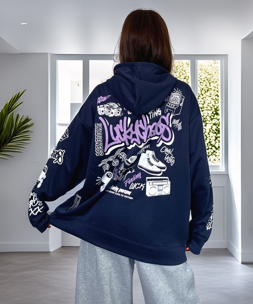 セール】レトロ グラフィック 袖ロゴ 厚手ロンT プル パーカー 韓国