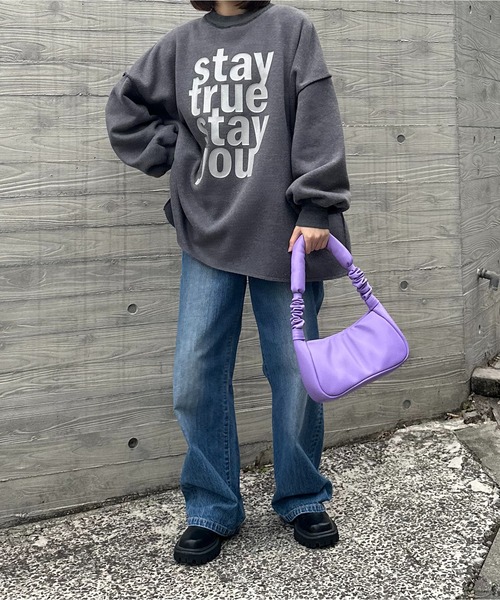 ラメシリコンラバーstayロゴプリント裏起毛オーバーサイズ