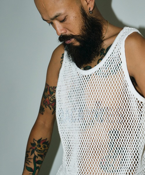 BACANCES ALL INCLUSIVE（バカンサスオールインクルーシブ）の「BC MESH MARINA TANKTOP [B LOGO]（タンクトップ・メンズ・ブラック/ホワイト・L/XL）」の2枚目の写真