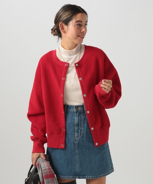 BAYFLOW（ベイフロー）の「[前後で着られる]2WAYフリースショートカーディガン（カーディガン/ボレロ・レディース・ベージュ/チャコール/レッド・FREE）」の3枚目の写真