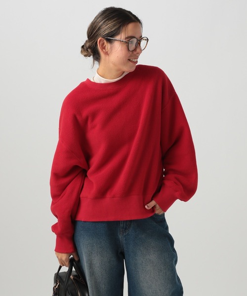 BAYFLOW（ベイフロー）の「[前後で着られる]2WAYフリースショートカーディガン（カーディガン/ボレロ・レディース・ベージュ/チャコール/レッド・FREE）」の21枚目の写真