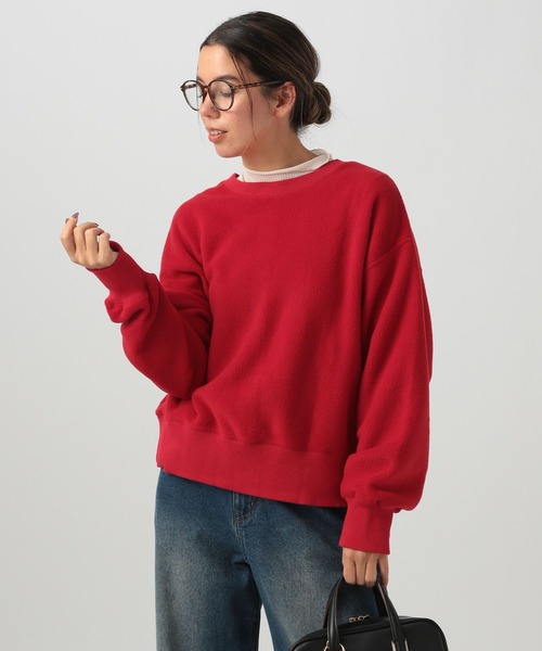 BAYFLOW（ベイフロー）の「[前後で着られる]2WAYフリースショートカーディガン（カーディガン/ボレロ・レディース・ベージュ/チャコール/レッド・FREE）」の22枚目の写真