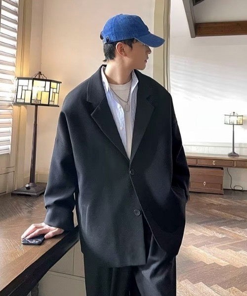 【中古】シンゾーン 19SS BIG SIZE JACKET19SMSJK05 オーバーサイズジャケット テーラードジャケット ウール混 34 紺 セール】オーバーサイズリラックスシングルテーラードジャケット