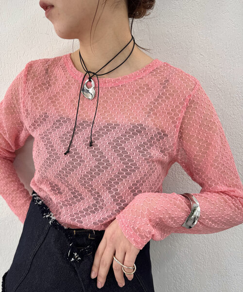 mystic（ミスティック）の「レースプルオーバー（Tシャツ/カットソー・レディース・ライトグレー/ブラック/オフホワイト/ピンク・FREE）」の4枚目の写真