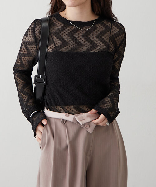 mystic（ミスティック）の「レースプルオーバー（Tシャツ/カットソー・レディース・ライトグレー/ブラック/オフホワイト/ピンク・FREE）」の18枚目の写真