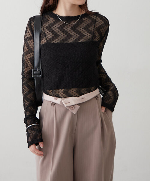 mystic（ミスティック）の「レースプルオーバー（Tシャツ/カットソー・レディース・ライトグレー/ブラック/オフホワイト/ピンク・FREE）」の19枚目の写真