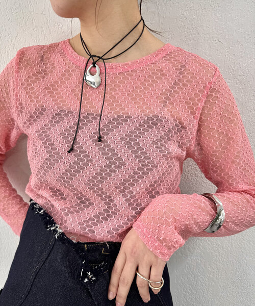 mystic（ミスティック）の「レースプルオーバー（Tシャツ/カットソー・レディース・ライトグレー/ブラック/オフホワイト/ピンク・FREE）」の9枚目の写真