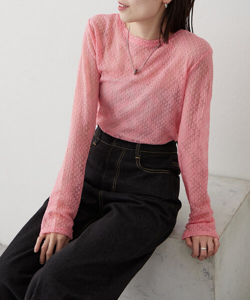 mystic（ミスティック）の「レースプルオーバー（Tシャツ/カットソー・レディース・ライトグレー/ブラック/オフホワイト/ピンク・FREE）」の14枚目の写真