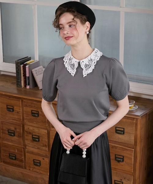 sheller♡シェリエパフスリーブ ブラックニット cheriella（シェリエラ）の「【cheriella】WEB限定パフスリーブ
