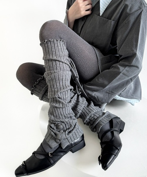 almo（アルモ）の「【LAMPOON】メロウリブボタン付きレッグウォーマー（レッグウォーマー・レディース・ホワイト/ブラック/ベージュ/グレー・FREE）」の16枚目の写真