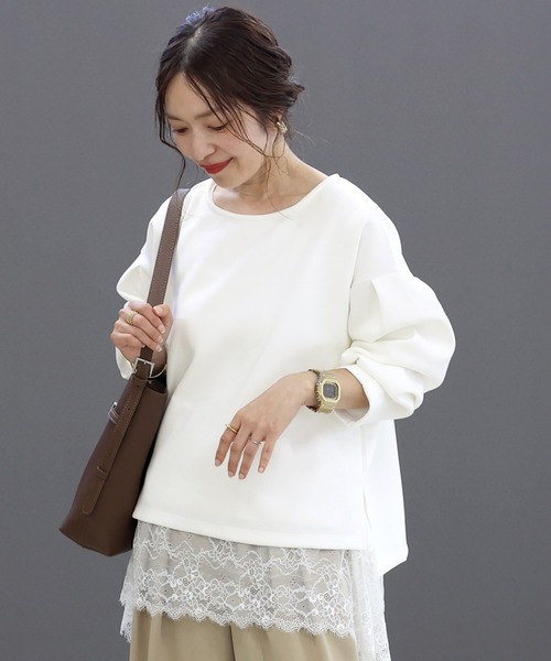 Aletta vita(アレッタビータ)の「ダンボール袖タックボートネックプルオーバー(Tシャツ/カットソー・レディース・オフホワイト/ブラック/ベージュ・FREE)」の16枚目の写真