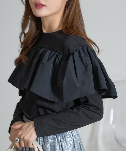 &. NOSTALGIA(アンドドットノスタルジア)の「【ZOZO限定】異素材フリルドッキングTシャツ(Tシャツ/カットソー・レディース・ホワイト/ブラック/グレー・M)」の21枚目の写真