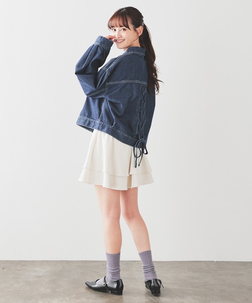 Honeys(ハニーズ)の「レースアップGジャン(デニムジャケット・レディース・ピンク/インディゴブルー/ライトインディゴブルー・L/LL/M/S)」の4枚目の写真