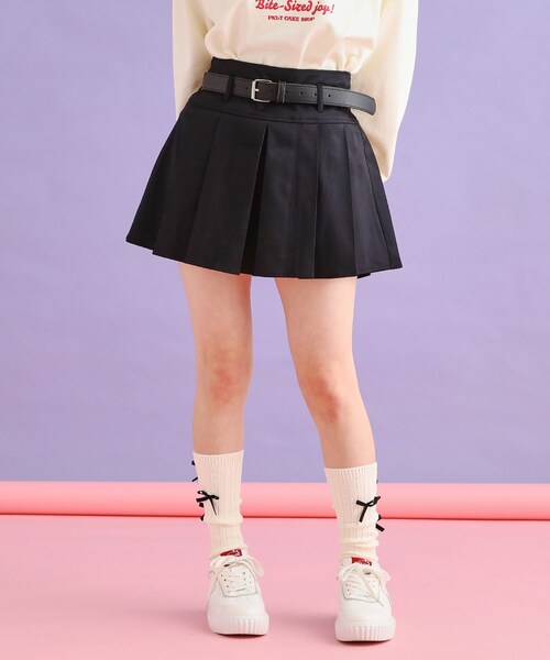 PINK-latte（ピンクラテ）の「◆ベルト付きプリーツスカート（スカート・キッズ・グレー/ベージュ系その他4/ブルー系6/ブラック・15 /16/14/13）」の2枚目の写真