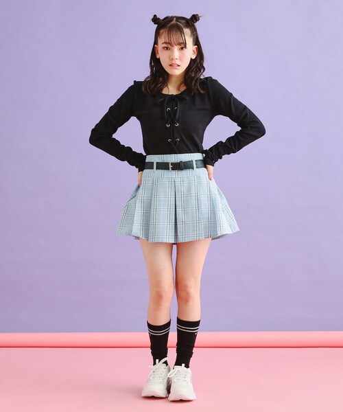 PINK-latte（ピンクラテ）の「◆ベルト付きプリーツスカート（スカート・キッズ・グレー/ベージュ系その他4/ブルー系6/ブラック・15 /16/14/13）」の12枚目の写真