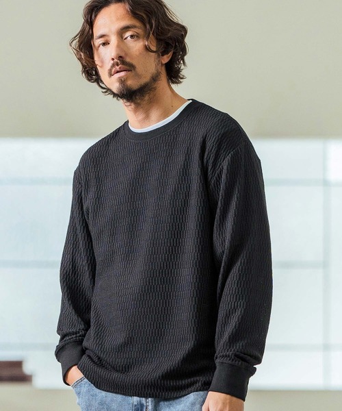 Magine（マージン）の「mlt5066- Honeycomb Fabric Long Sleeve Pullover ニットソー（Tシャツ/カットソー・メンズ・チャコール/ホワイト/ブラック・44/46/48）」の4枚目の写真