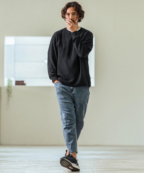Magine（マージン）の「mlt5066- Honeycomb Fabric Long Sleeve Pullover ニットソー（Tシャツ/カットソー・メンズ・チャコール/ホワイト/ブラック・44/46/48）」の7枚目の写真