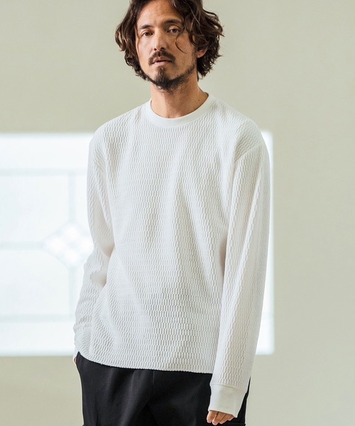 Magine（マージン）の「mlt5066- Honeycomb Fabric Long Sleeve Pullover ニットソー（Tシャツ/カットソー・メンズ・チャコール/ホワイト/ブラック・44/46/48）」の10枚目の写真