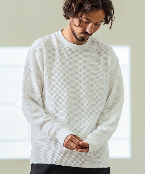 Magine（マージン）の「mlt5066- Honeycomb Fabric Long Sleeve Pullover ニットソー（Tシャツ/カットソー・メンズ・チャコール/ホワイト/ブラック・44/46/48）」の11枚目の写真