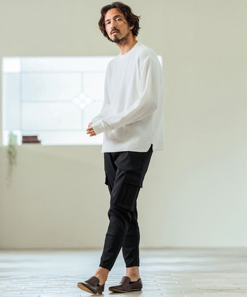 Magine（マージン）の「mlt5066- Honeycomb Fabric Long Sleeve Pullover ニットソー（Tシャツ/カットソー・メンズ・チャコール/ホワイト/ブラック・44/46/48）」の12枚目の写真