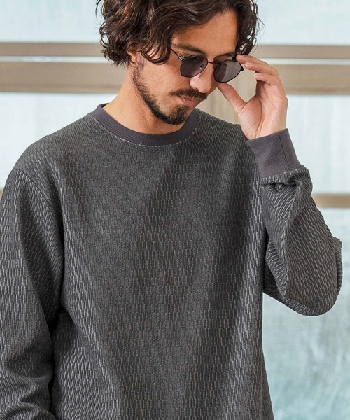 Magine（マージン）の「mlt5066- Honeycomb Fabric Long Sleeve Pullover ニットソー（Tシャツ/カットソー・メンズ・チャコール/ホワイト/ブラック・44/46/48）」の15枚目の写真