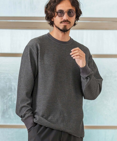 Magine（マージン）の「mlt5066- Honeycomb Fabric Long Sleeve Pullover ニットソー（Tシャツ/カットソー・メンズ・チャコール/ホワイト/ブラック・44/46/48）」の17枚目の写真