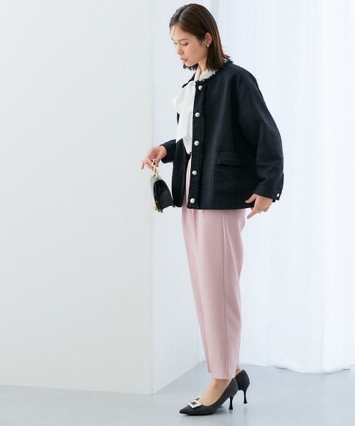 LIFE WITH FLOWERS. ノーカラージャケット アウター ブルゾン レディース 秋冬 ジャケット ショート丈