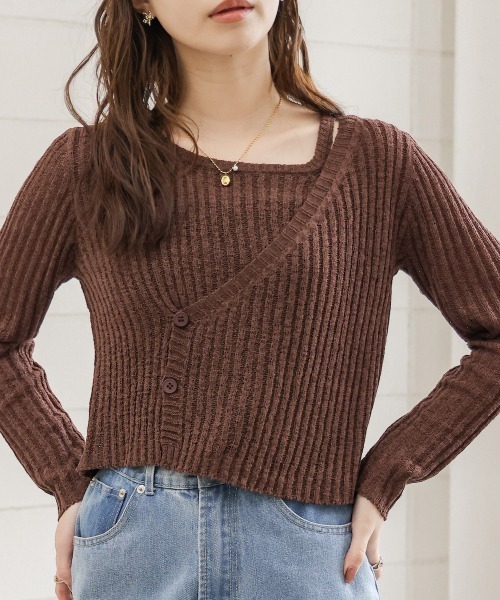 Bab（バブ）の「レイヤードデザインニットトップス（ニット/セーター・レディース・ブラック/ベージュ/ブラウン/アイボリー/グレー・FREE）」の4枚目の写真